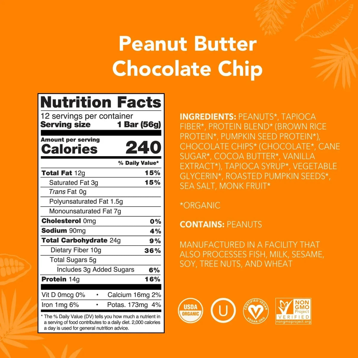 Peanut Butter Chocolate Chip - Protein Bars - Plant-Based Fuel for Busy Days Z8