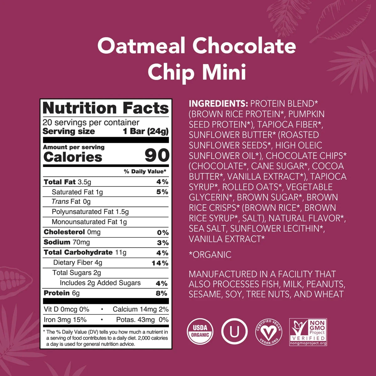 Oatmeal Chocolate Chip - Mini Bars - Protein-Packed and Ready to Go E7