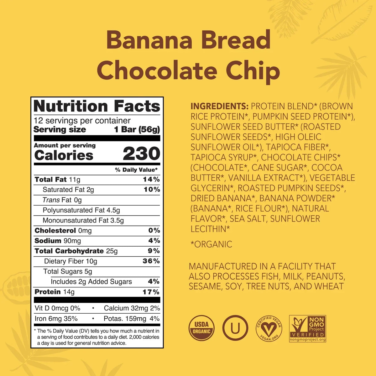 Banana Bread Chocolate Chip - Protein Bars - Plant-Based Fuel for Busy Days C1