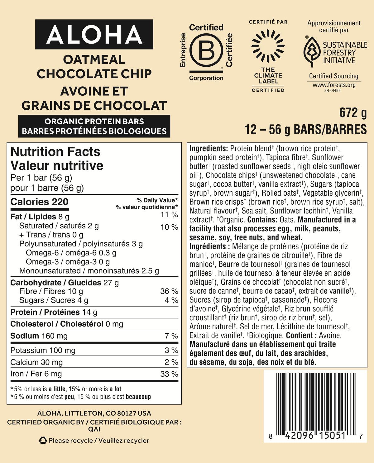 Oatmeal Chocolate Chip - Protein Bars (CAD) - Everyday Nutrition Made Delicious G2